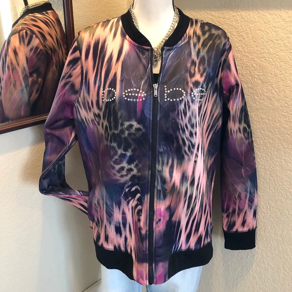 Bebe Tropical Print Stretch Bomber Jacket - Picture 3 of 16